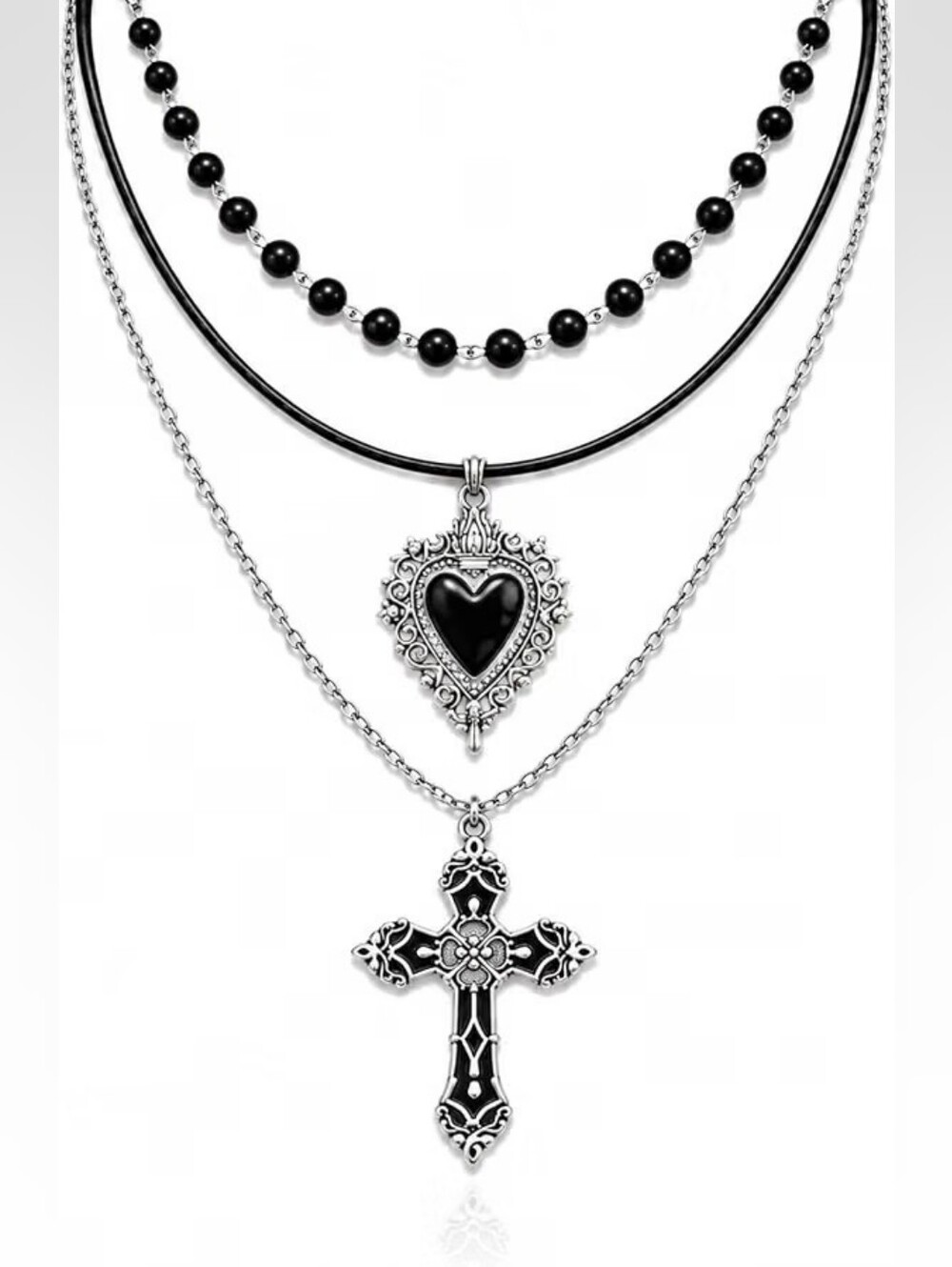 Layered Cross Heart Pendant Vintage